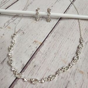 Sterling Silver Cubic Zirconia Necklace and Earrings Set - Silver